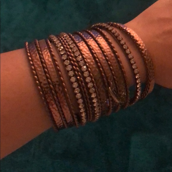 Metal Bronze and Crystal Bangle Set - Never Worn - Picture 3 of 4